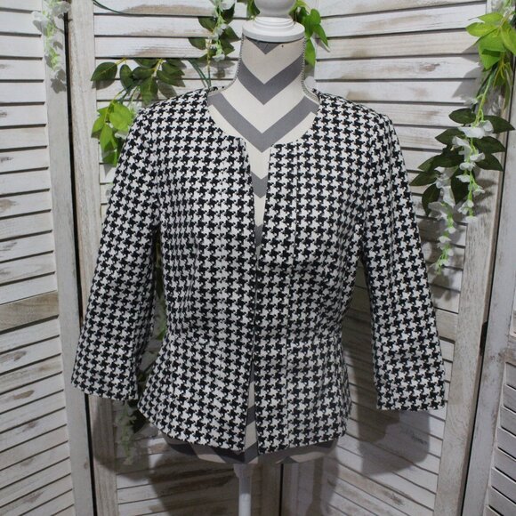 White House Black Market Peplum Blazer Houndstooth black and white - Picture 1 of 9